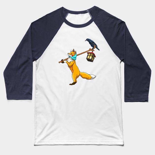 The Red Fox and Raven Baseball T-Shirt by Mariarti